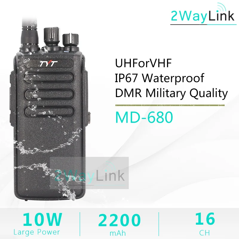 DMR цифровой TYT MD-680 двухстороннее радио 10 км UHF 400-470 МГц VHF 136-174 МГц Высокая мощность 10 Вт водонепроницаемый IP67 рация 10 км MD680