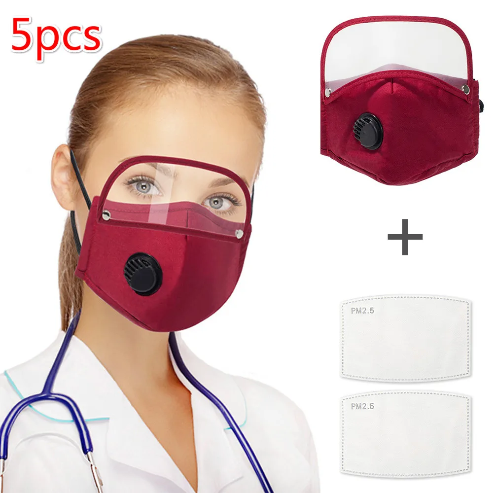 

Хлопковая маска для лица, 5 шт., пылезащитная дышащая маска с очками, респиратор, 2 шт. фильтра, съемная моющаяся маска для рта