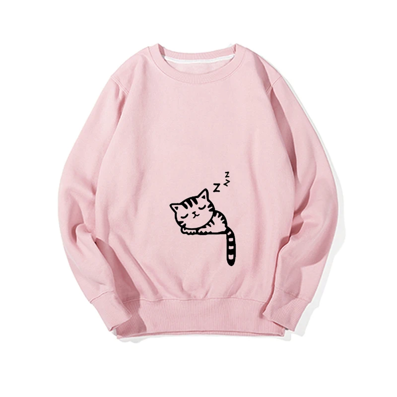 100% хлопок спящий котенок Харадзюку женские толстовки Толстовка каваи розовый