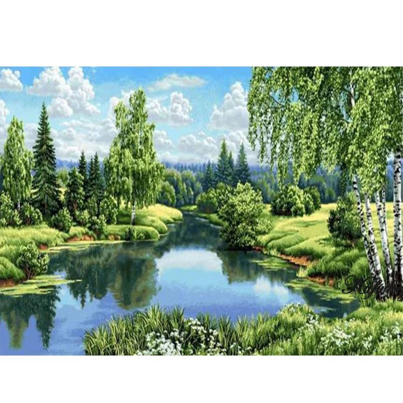 

Hot Sale Diy 5D Diamond Painting Autumn Pond Full square Diamond Mosaic Picture Diamond Embroidery Landscape Pattern Rhinestones