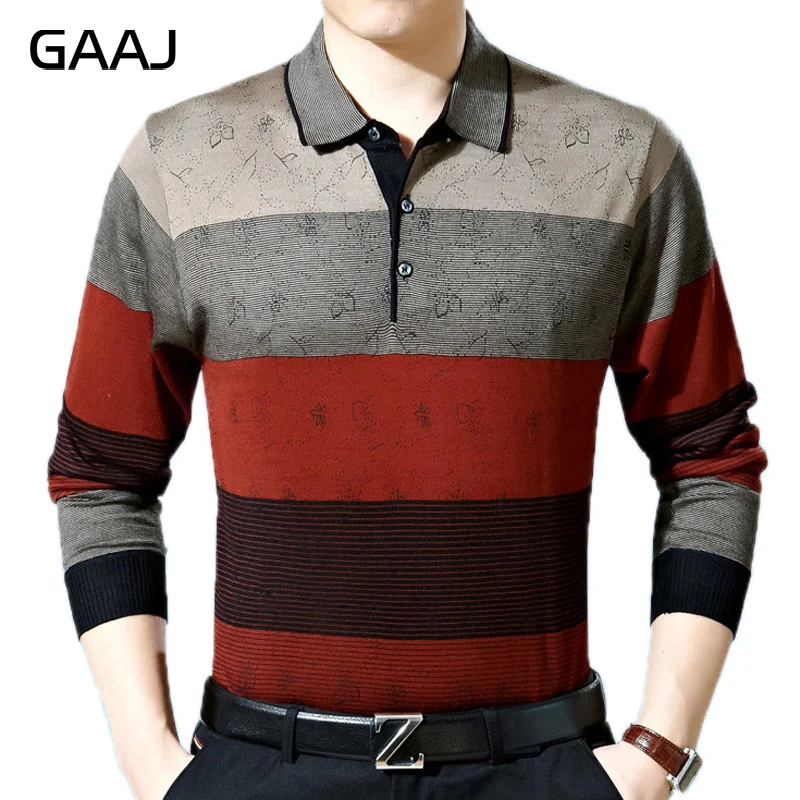 GAAJ мужские поло с длинным рукавом деловые s полосатые рубашки модные брендовые