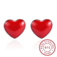 simple classic red love heart 925 sterling silver earrings for women girl gift prevent allergy stud earrings s e455