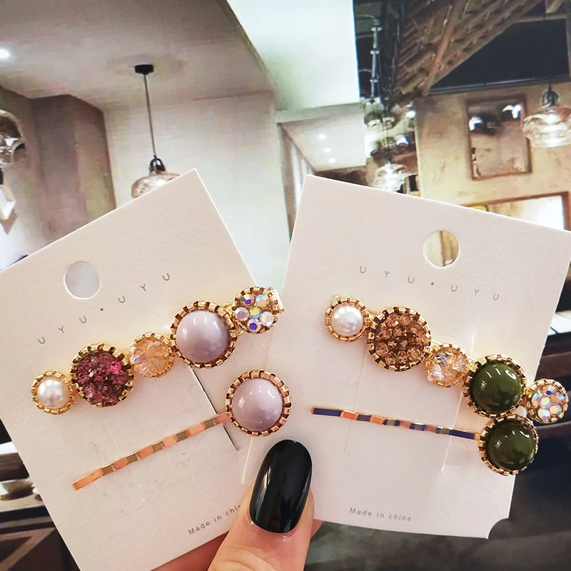 

6pcs/set Simulated Pearl Crystal Hairpin Hair Clips For Women Girl Hair Accessories Korean Fashion Acrylic Barrette Jewelry 2021