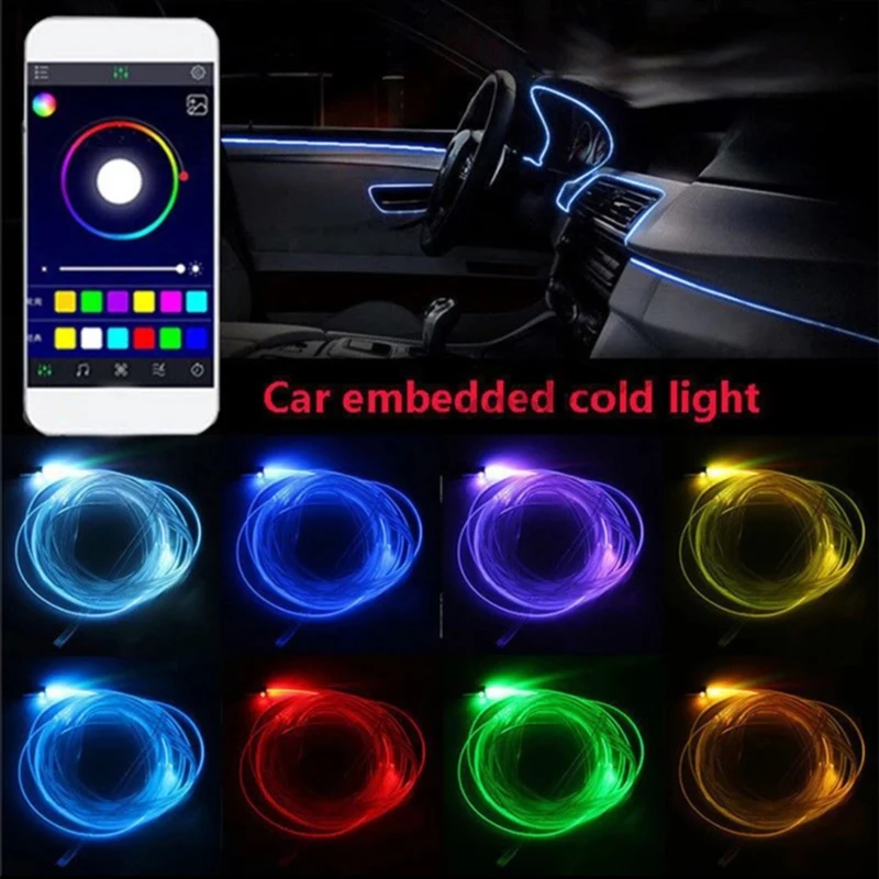 RGB LED Car Interior Decorative Light Strip Flexible Atmosphere Lamp With Cigarette Connector By APP Control 8M Neon | Автомобили и