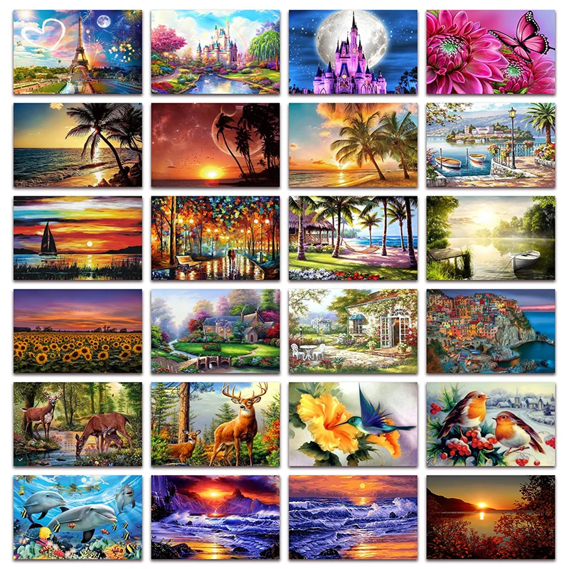 

New DIY Diamond painting embroidery landscape flower Full Diamond mosaic Castle sunset animal beach cross stitch Home decor E009