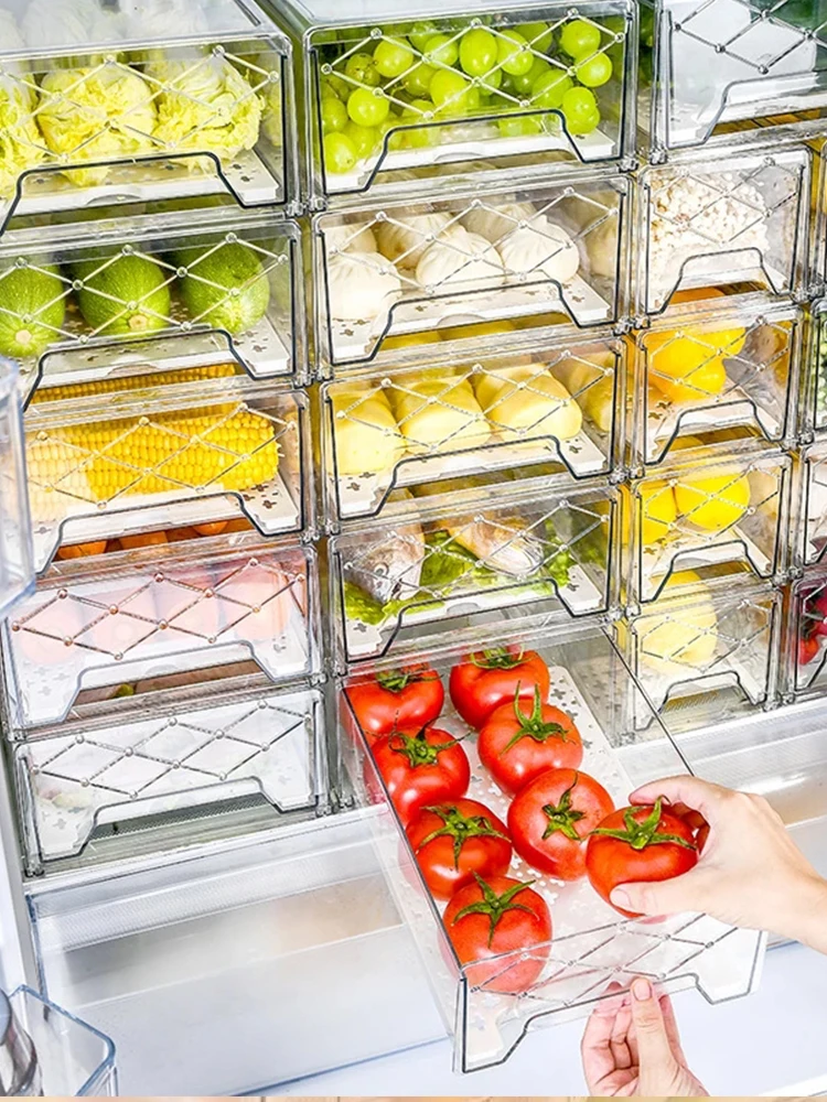 

Clear Plastic Fridge Organizer Slide Under Shelf Refrigerator Drawer Box Rack Holder Kitchen Fruit Food Storage Box Container