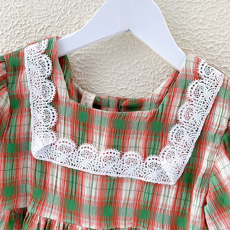 

Girls Dresses Puff Sleeve Lace Striped Princess Dress Girl Baby Girl Dress Toddler Girl Clothes Kids Fashion Dress 2 3 4 5 6Y