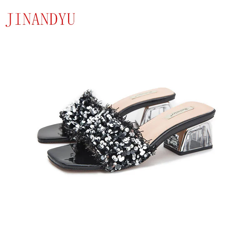 

Square Toe Slipper Heels Shoes Woman Slippers Sandal Heels for Women Outdoor Wild Fashion Ladies Spring Summer Bling Shoes