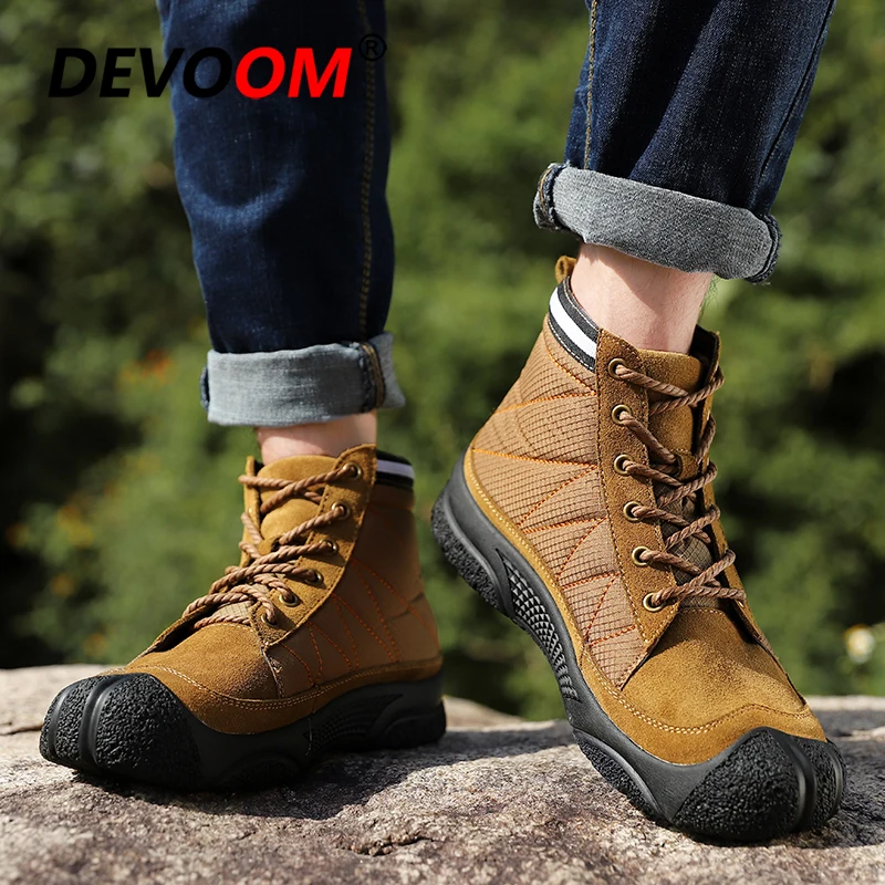 Мужские кожаные кроссовки для активного отдыха теплые водонепроницаемые охоты с
