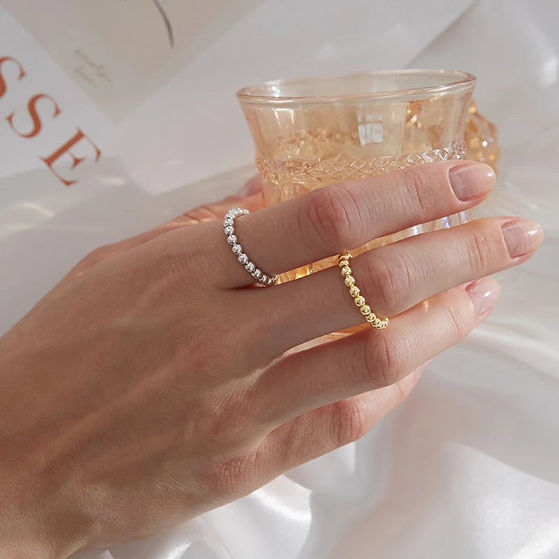 

Silver Color Bead Engagement Ring For Women Promise Eternity Adjustable Designer Fashion Minimalist Jewelry