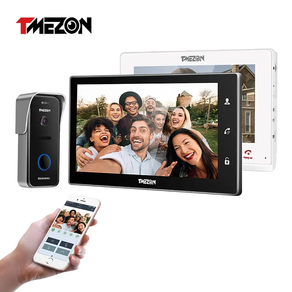 TMEZON  Wireless/Wifi Smart IP Video Doorbell Intercom System ,10 Inch+7 Inch Screen Monitor with 1x720P Wired Door Phone Camera