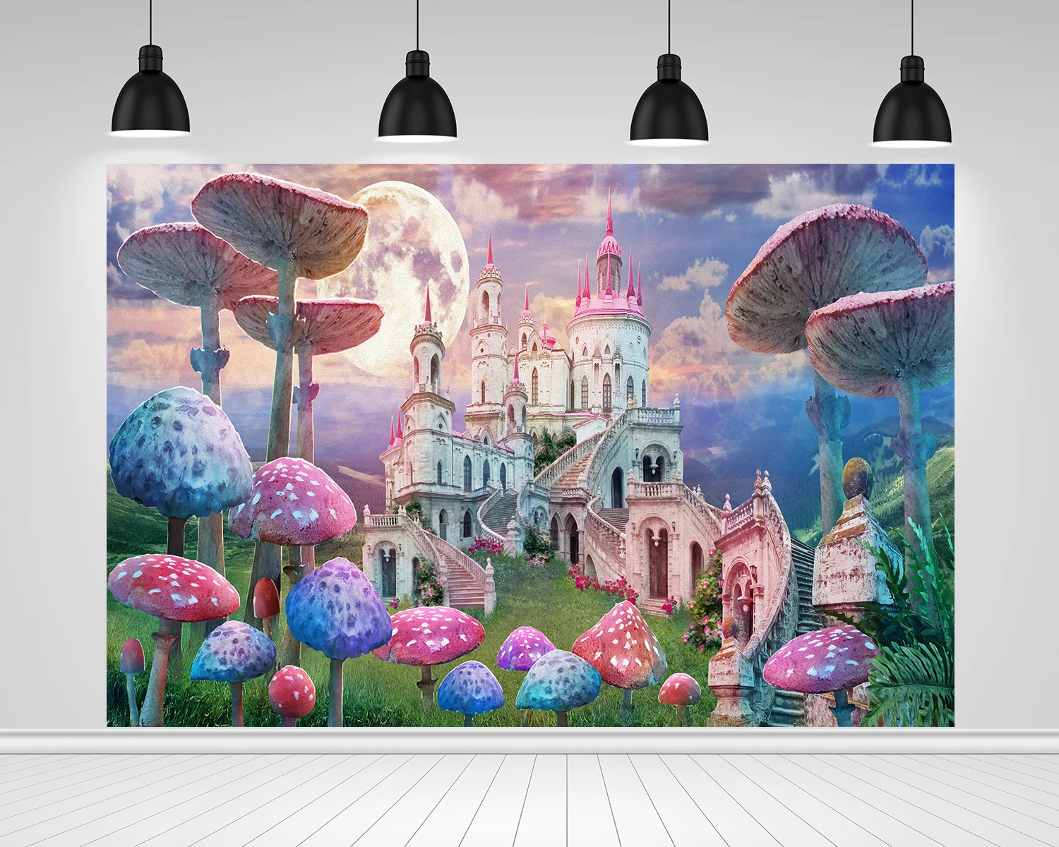 Scopiso фон для фотосъемки Алиса в стране чудес акварель замок грибы на день