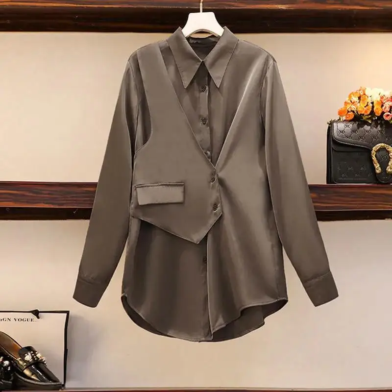 Женская шифоновая блузка однобортная Свободная рубашка 4XL весна-осень 2022