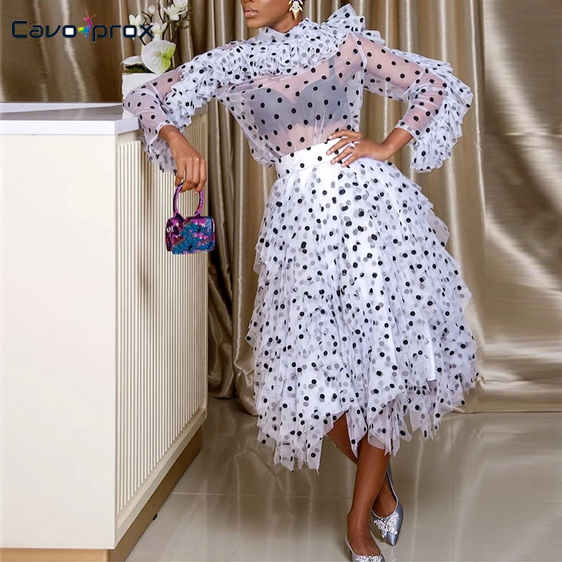 Женский комплект из 2 предметов с принтом в горошек прозрачный сексуальный топ