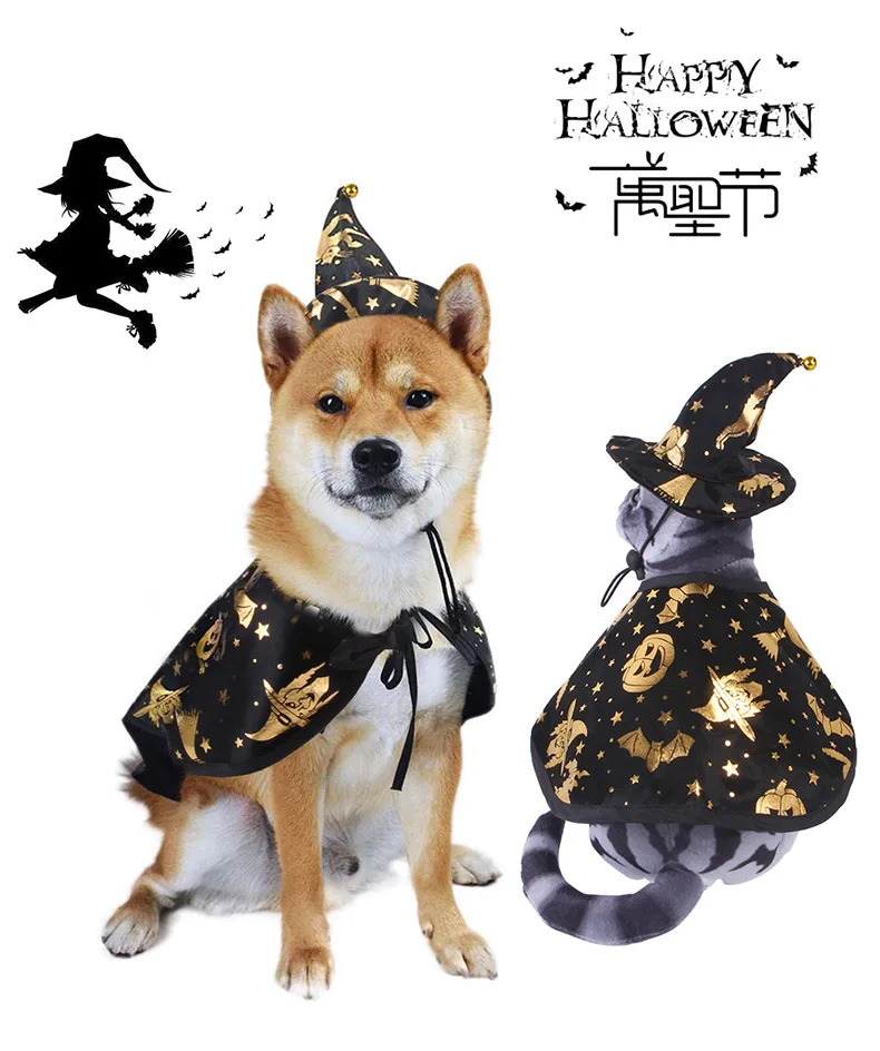 

Накидка с рисунком на Хэллоуин, волшебника, набор для домашних животных, собак, кошек, шапка, украшение, предметы для праздника, вечеривечерн...