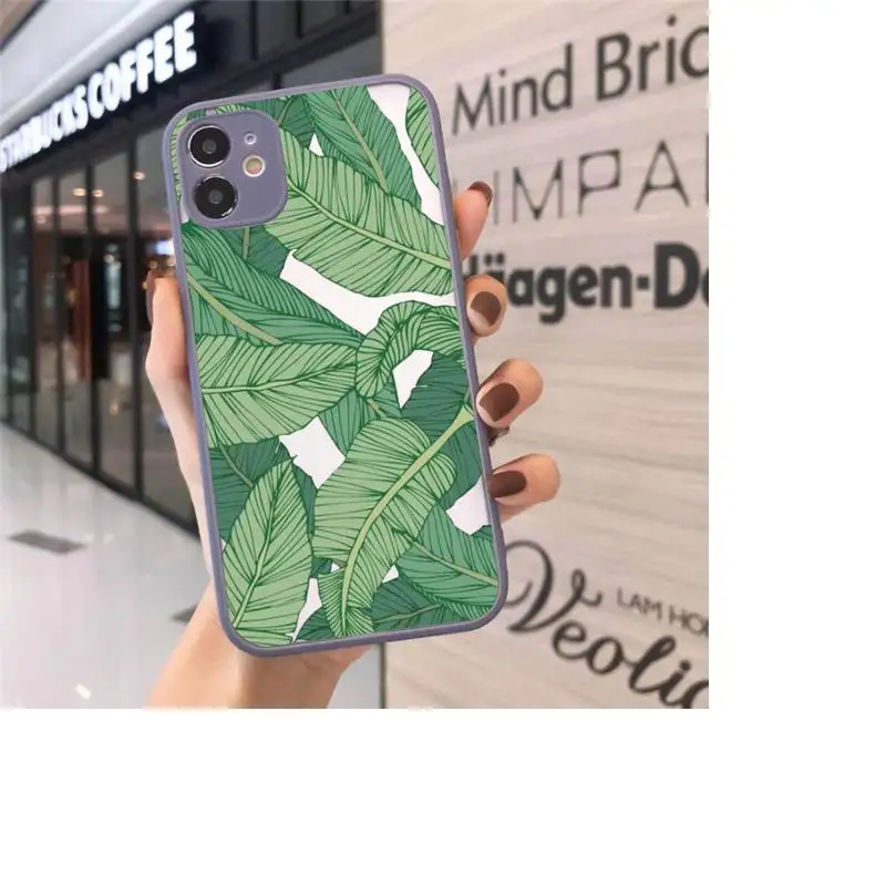 

green leaf Phone Case For iPhone 12 11 Mini Pro XR XS Max 7 8 Plus X Matte transparent Gray Back Cover