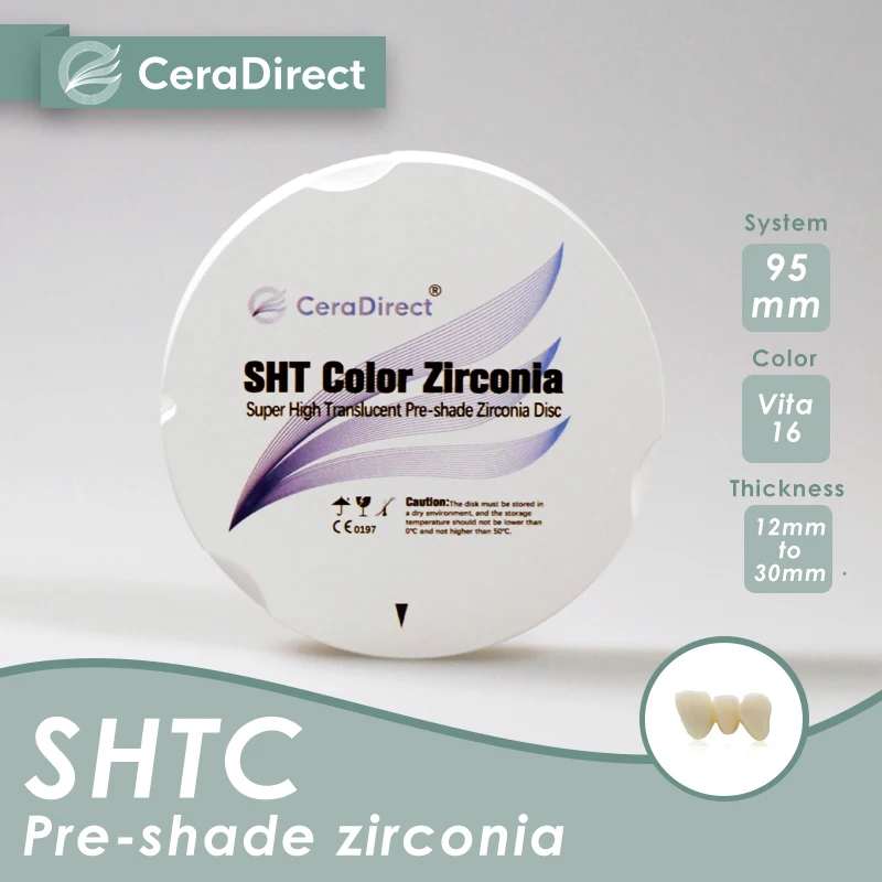 Ceradirect Dental SHT-C Pre-shaded Zirconia（95mm）Thickness14,16,18mm for CAD/CAM for Zirkon Zahn System