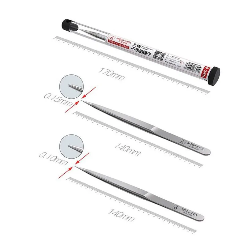 Stainless Steel Tweezers Cell Phone Repair Fingerprint Fly Line 0.1mm 0.15mm Straight Tip Non-magnetic Tweezer Forceps Hand Tool |