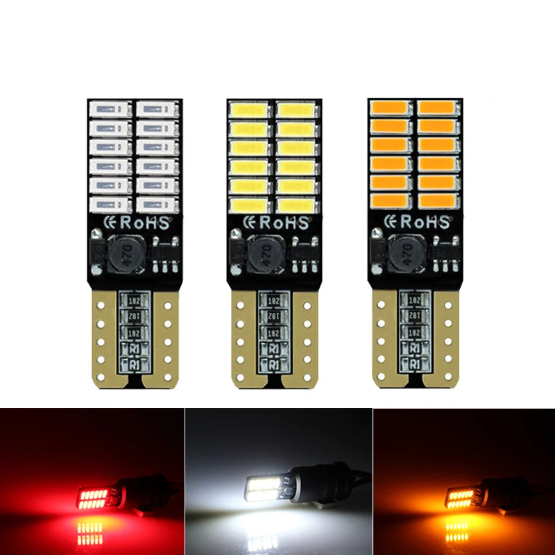 

1pcs Car LED Bulb T10 W5W LED Signal Light Canbus 5W5 12V 6000K Auto Wedge sIde Interior Dome Reading Lights error free 24SMD
