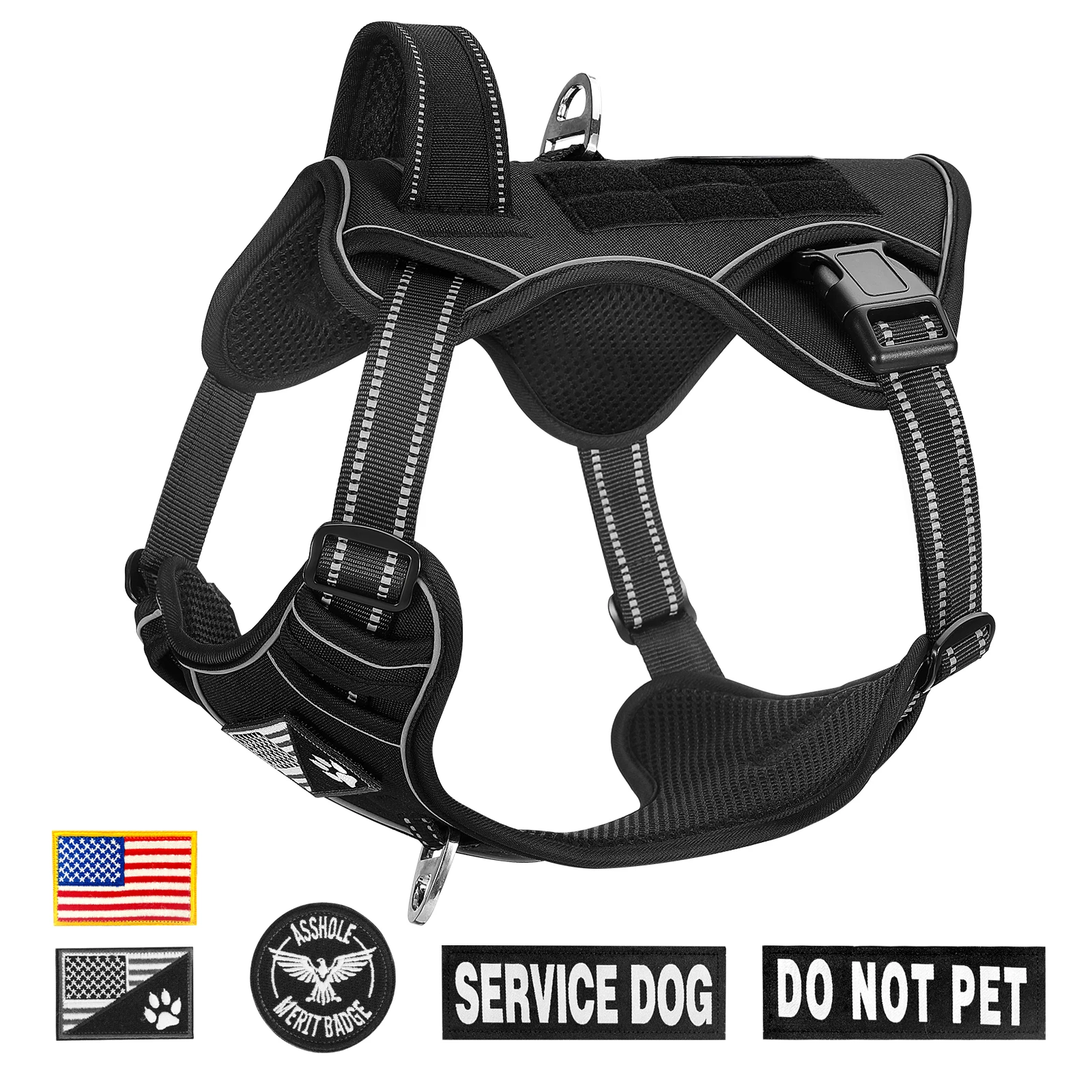 

Тактическая шлейка для собак, регулируемая Светоотражающая шлейка для собак с 6 нашивками, шлейка для домашних питомцев из ткани Оксфорд, жи...