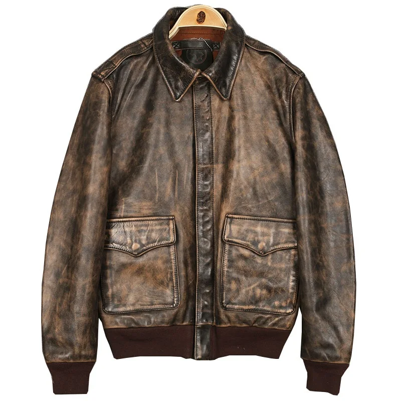 

shipping,Brand men Free 100% genuine leather Jackets,regular classic A2 vintage cowhide jacket,quality.sales man