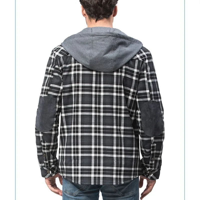 Мужская Фланелевая рубашка для кемпинга теплая зимняя с капюшоном флисовая