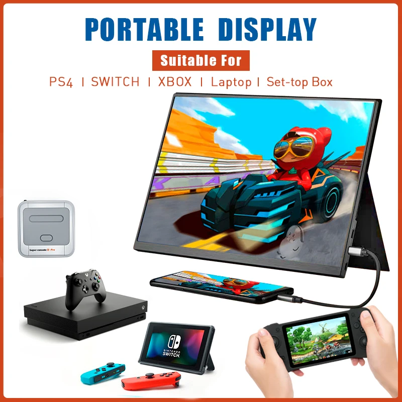 

15-Inch Portable Monitor Apply to PS4/Switch /XBOX/Super Console X/Laptop/Phone HD Output 4K Display 92% Color Range IPS Monitor