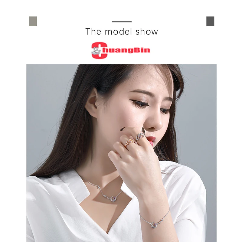 

Real Pure S925 sterling silver ladies suit star moon necklace gift Euro-American zircon fashion clavicle chain set jewelry