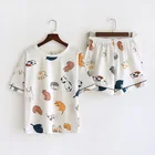 Пижама женская, 100% хлопок, короткий рукав, с принтом в виде кошек, милые комплекты