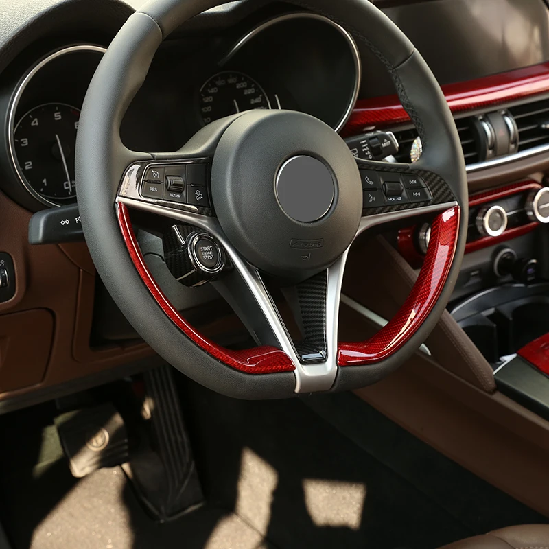 

Red Real Carbon Fiber Car Steering Wheel Decoration Trim For Alfa Romeo Giulia Stelvio 2017 2018 2019 Accessories