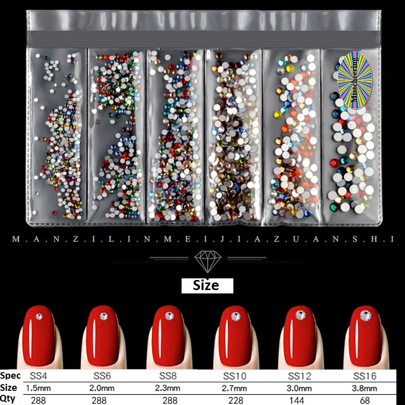Блестящие стеклянные стразы для ногтей с кристаллами AB цвет плоской задней