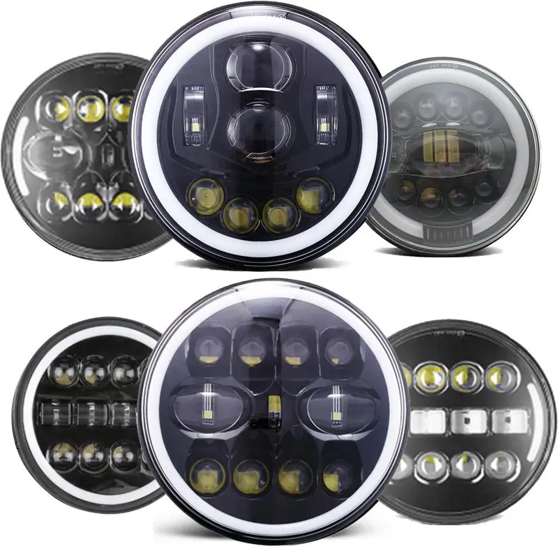 

2pcs 7'' LED DRL Headlight 4x4 7inch Round halo Headlights For Jeep JK VAZ 2121 Lada Niva 7" LED Headlamp with Amber Turn Signal