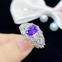 925 silver high end new fashion purple zircon simulation amethyst color treasure full diamond adjustable ring women fine jewelry