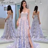 strapless printed evening dinner dresses sleeveless trailing catwalk gown high split gorgeous party vestidos elegantes skirt