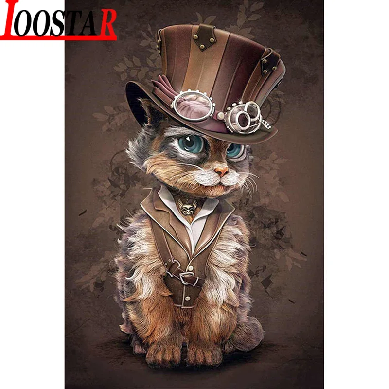 5D DIY полностью квадратная круглая Алмазная мозаика &quotКошка в шляпе&quot Стразы