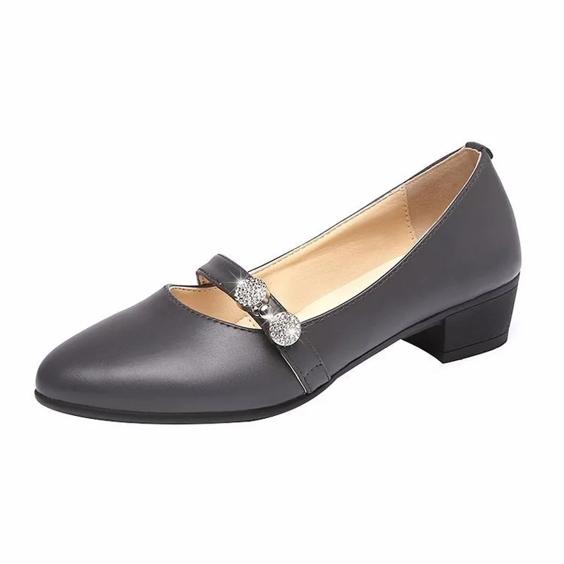 

Fashion Casual Shoes Woman 2020 New Spring Autumn Rhinestone Thick Heel Slip on Shallow Mother Shoes Solid Leather Women Shoes