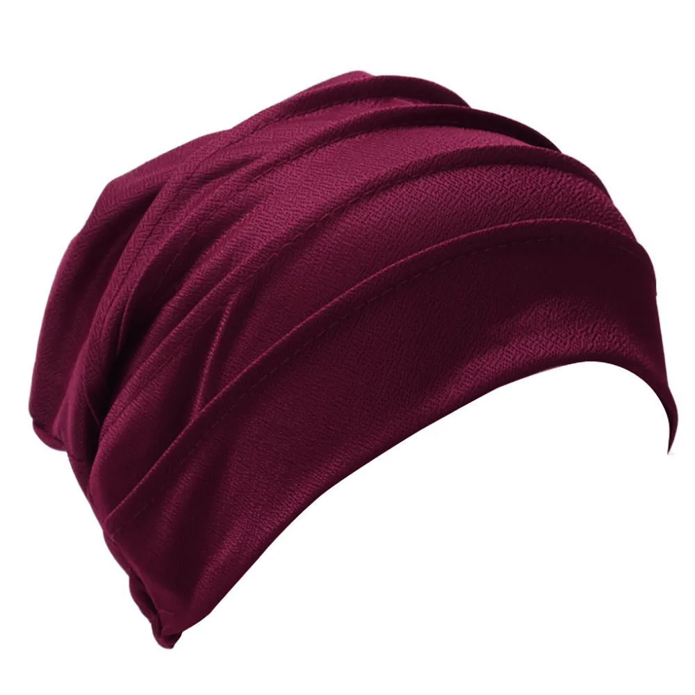 Сплошной цвет Skullies Женская индийская шапка зимняя мусульманская гофрированная
