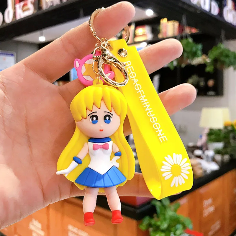 

Sailor Moon Keychain Lovely Anime Silicone Doll Car Backpack Pendant Accessories Key Ring Pretty Girl Favorite Gift Hot Sale