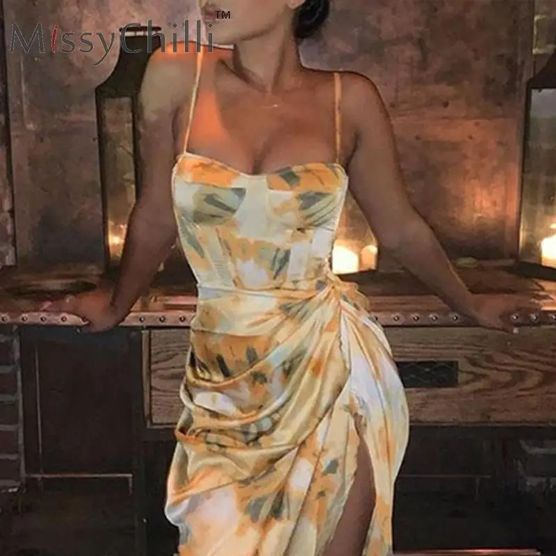 Женское атласное платье MissyChilli Асимметричные Длинные платья на тонких