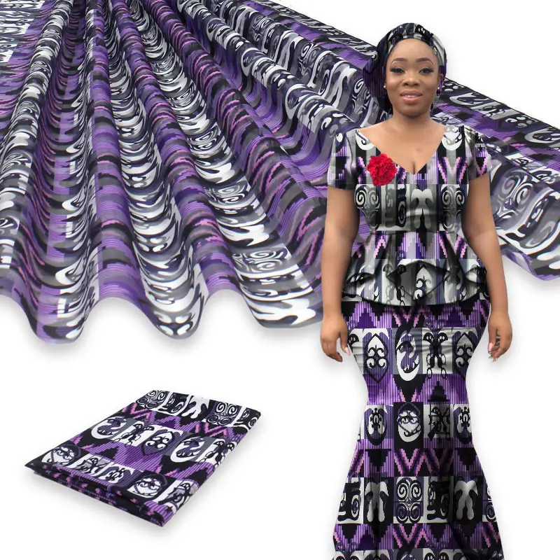 

New Arrival african Nigerian ankara soft print wax prints fabric silk fabrics tissus 2yards chiffion + 4yards modal for dress