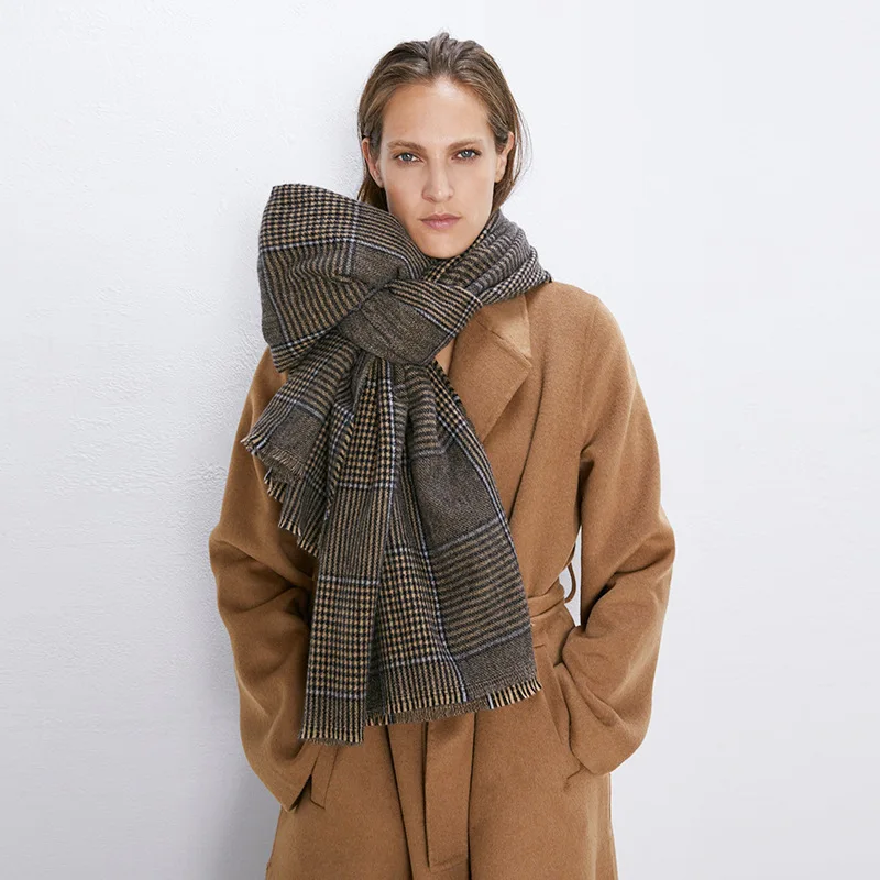 Ladyfirsy ZA клетчатый шарф для женщин трендовые зимние шарфы шали покрывало палантин