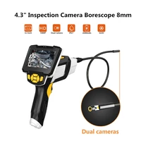 portable dual lens 8mm handheld endoscope 4 3 screen inspection camera borescope industrial 5m pipe digital endoscopy