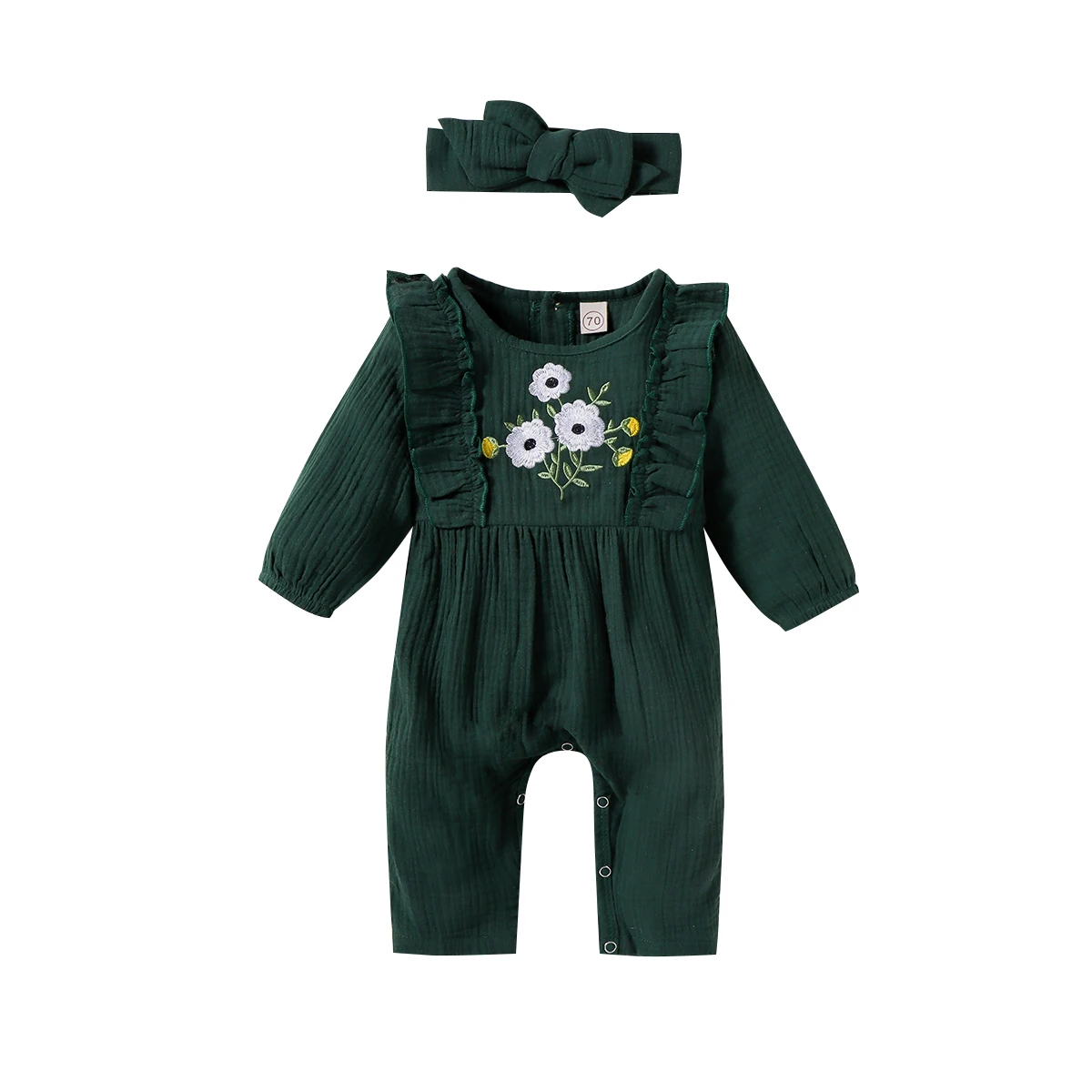 

Новорожденный Повседневное ребенка детский комбинезон, комплект с длинным рукавом и круглым вырезом, длинные штаны комбинезоны Falbala край д...