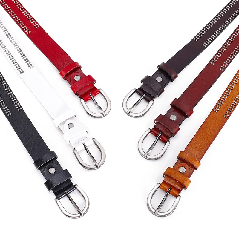 Ремень в стиле панк с заклепками для женщин модный Дамский Пояс из натуральной