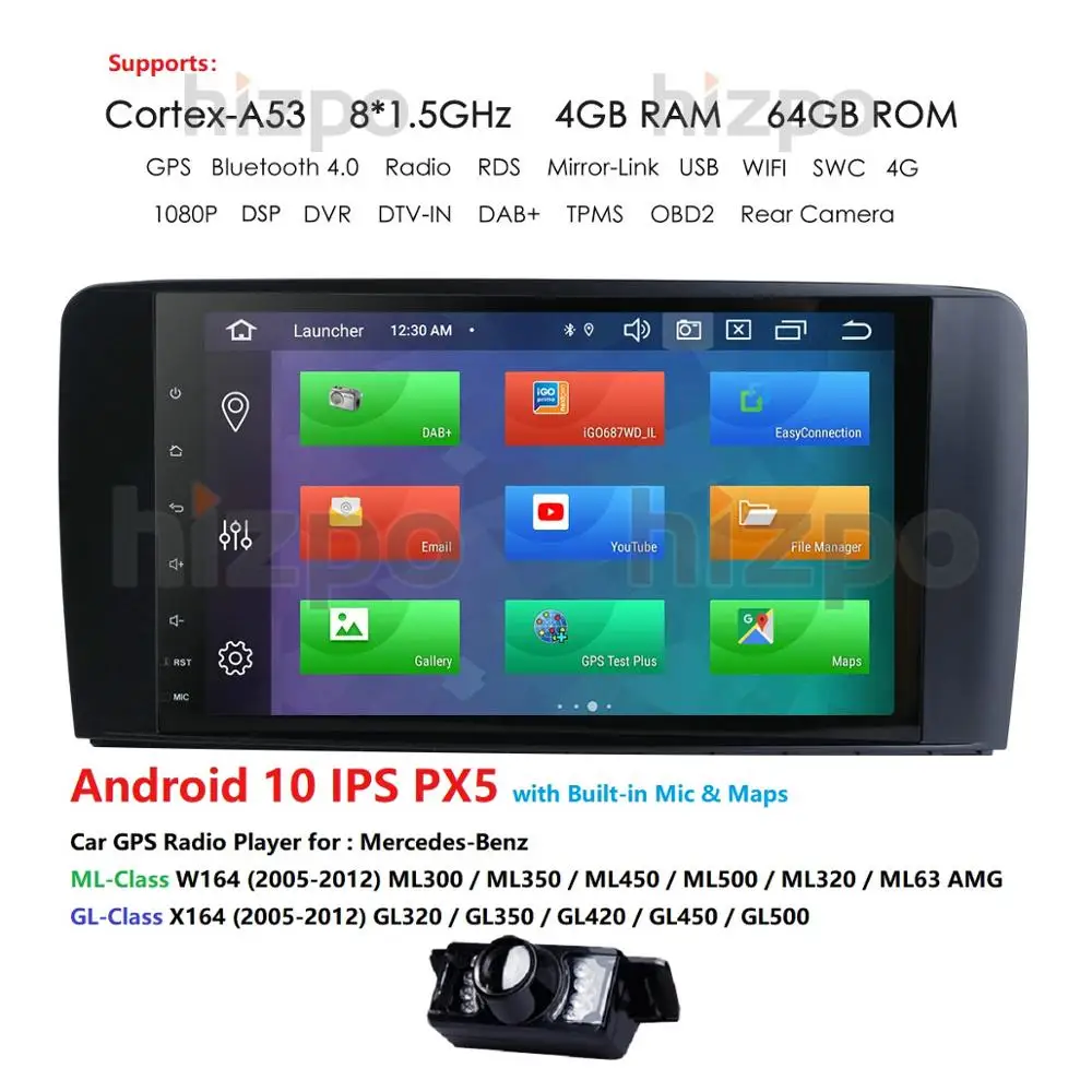 Автомобильный аудиоплеер 4 + 64 Android 10 gps для BENZ ML 320/ML 350/W164(2005-2012) мультимедийный
