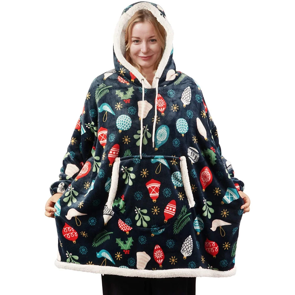 

Повседневные однотонные зимние теплые одеяла с капюшоном с принтом для женщин винтажное фланелевое одеяло с большим карманом для телевизо...