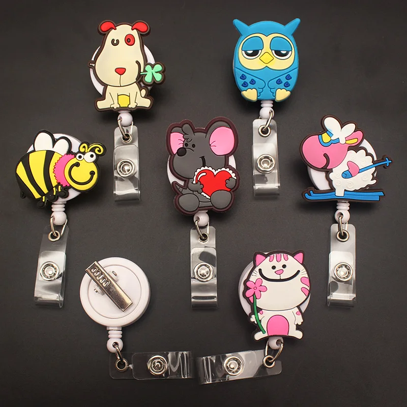 

Cute Cat Dog Style 360° Rotatable Retractable Card Holder Badge Reel Nurse Exhibition Enfermera Girl And Boy Name Card