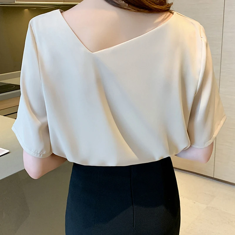 

Blusas Blouses Top Femme Short Sleeve Blouse Women Blusas Mujer De Moda 2021 Verano V-Neck Chiffon Blouse Shirt Tops Women E797