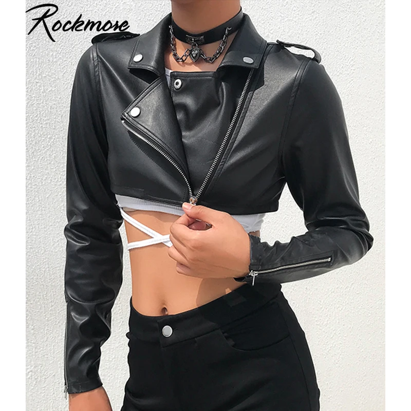 Rockmore, панк стиль, кожаная куртка-бомбер в готическом стиле, женские осенние куртки из искусственной кожи с отложным воротником, короткие пальто, верхняя одежда с длинным рукавом, куртка