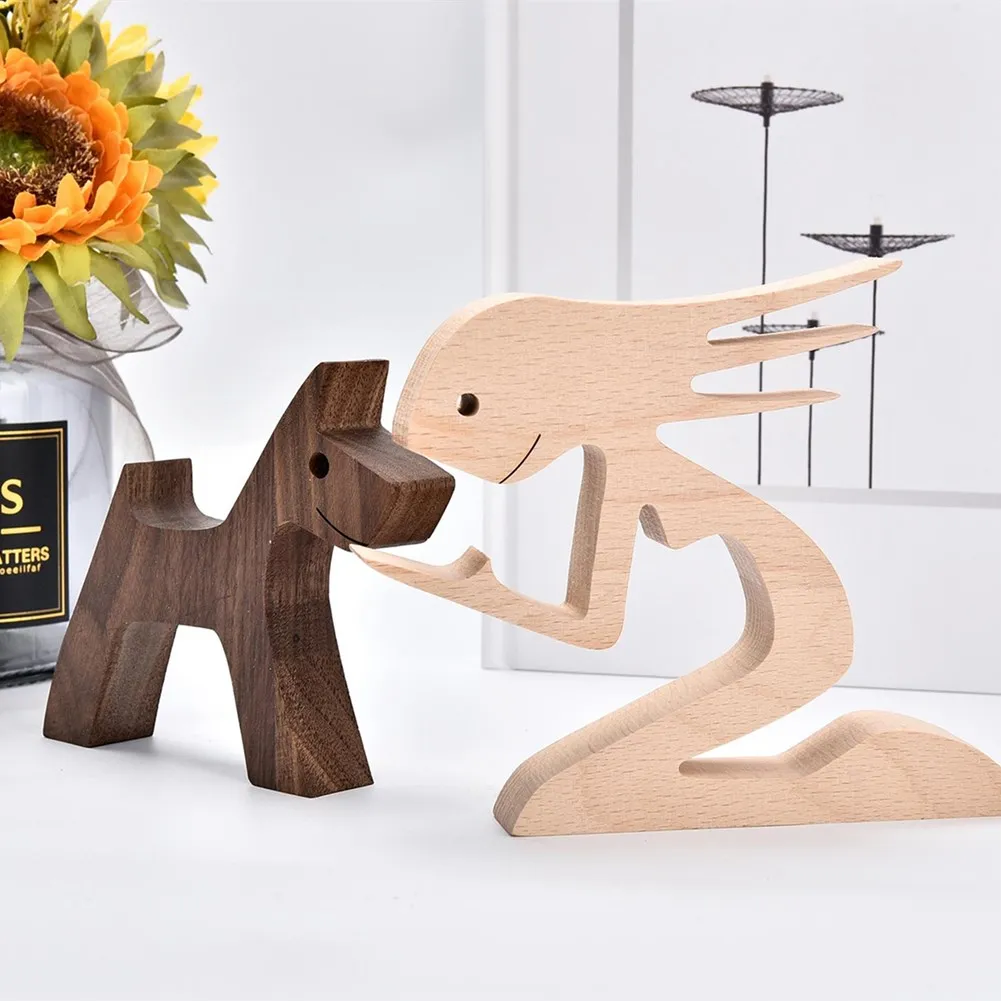 

Decoration Puppy Family Wood Dog Wooden Home Cute Figurines Human And Dog Decor Craft Custom Logo Dropshippping dekoration
